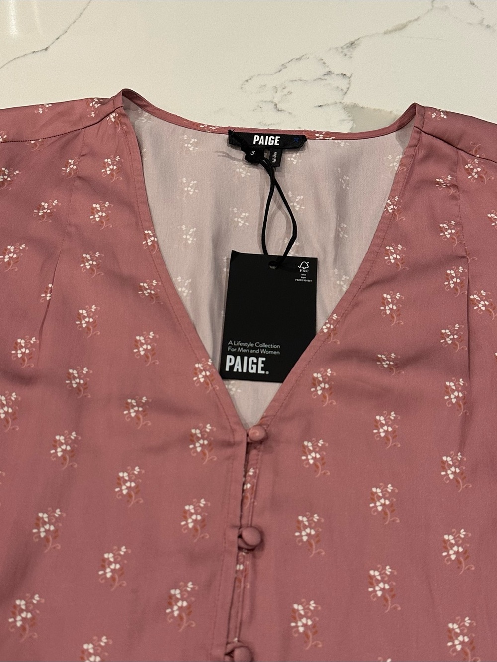 Paige Kelly Floral Flutter Sleeve Top S Pink Mesa Rose Satin Button Down Blouse - Picture 7 of 10